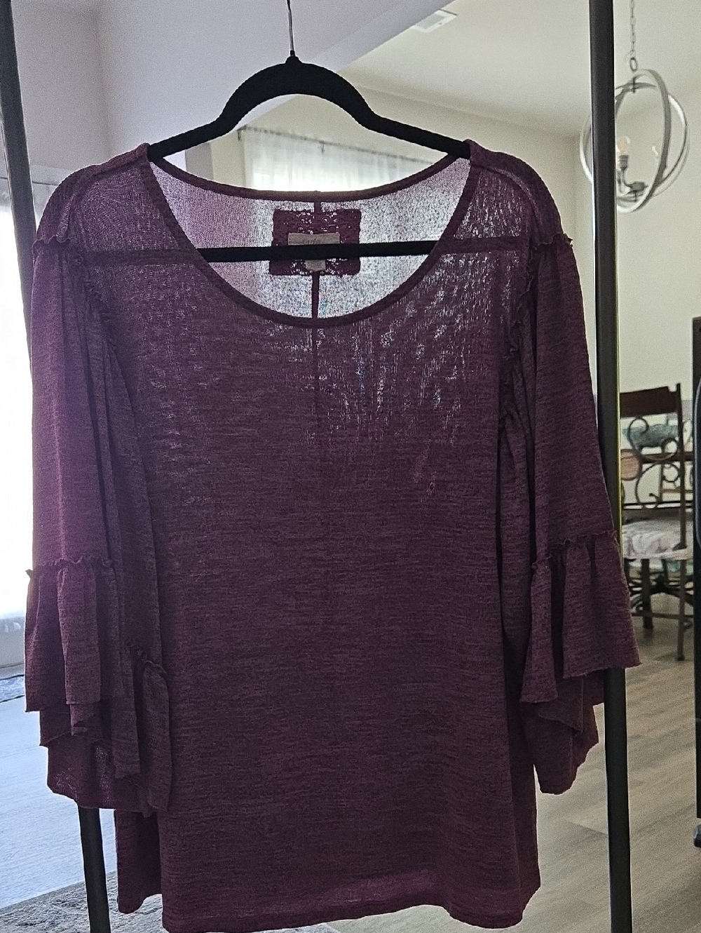 Cupio Plum Layered Ruffle Sleeve 3/4 Sleeve Top